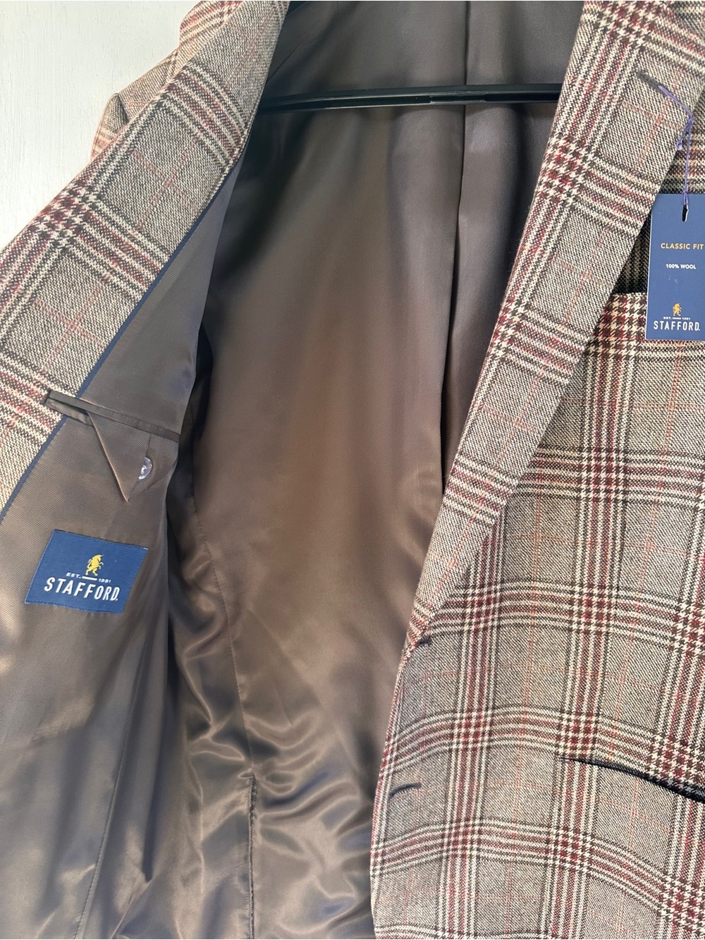 NEW Stafford Wool Sport Coat Blazer Jacket Brown Plaid Mens 48R $198 Classic Fit - Picture 9 of 14